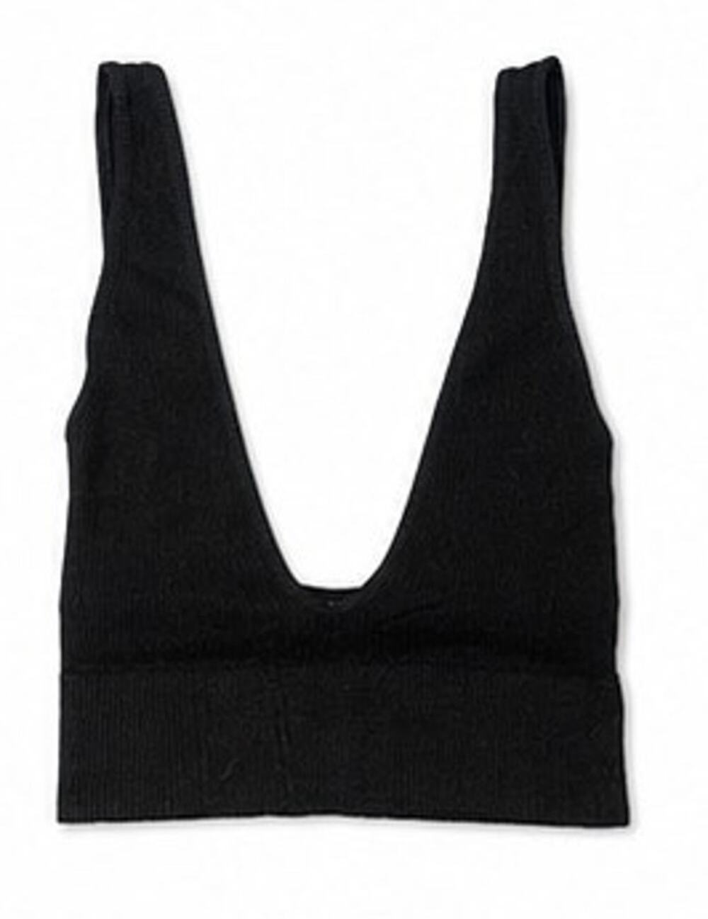 Intimately Free People Black Ribbed Plunge Bralette Medium/Large NWOT